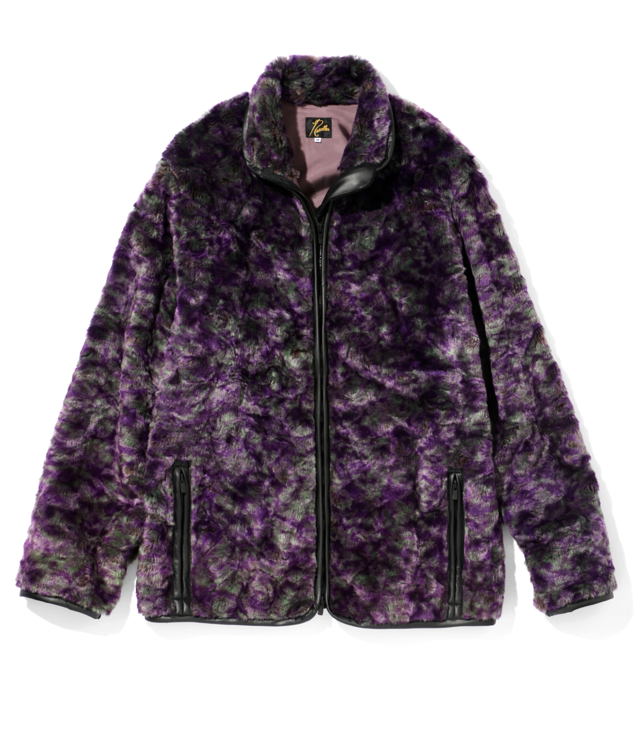 Fur Jacket - Purple/Green - Faux Fur / Uneven Printed | Nepenthes