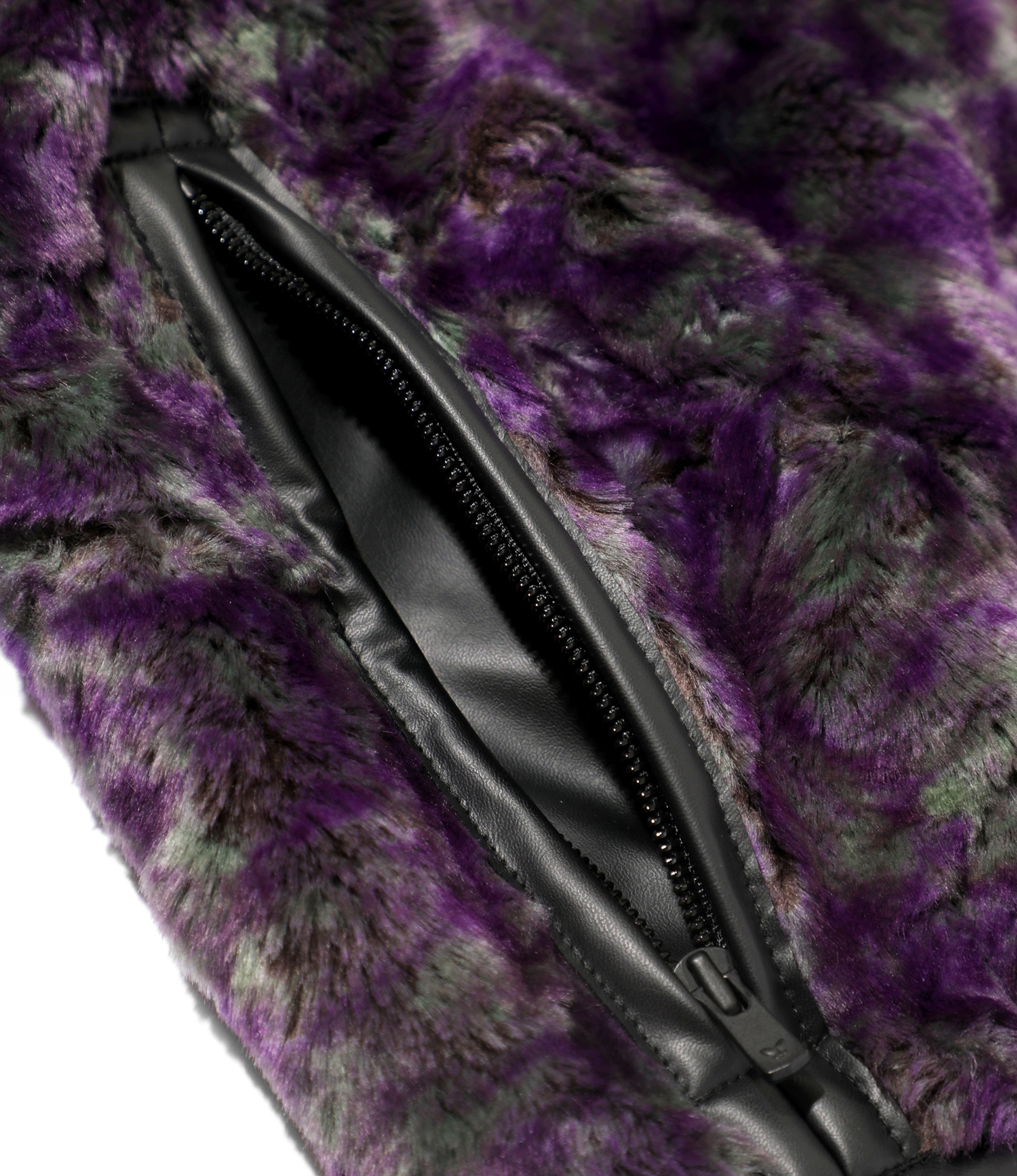 Fur Jacket - Purple/Green - Faux Fur / Uneven Printed