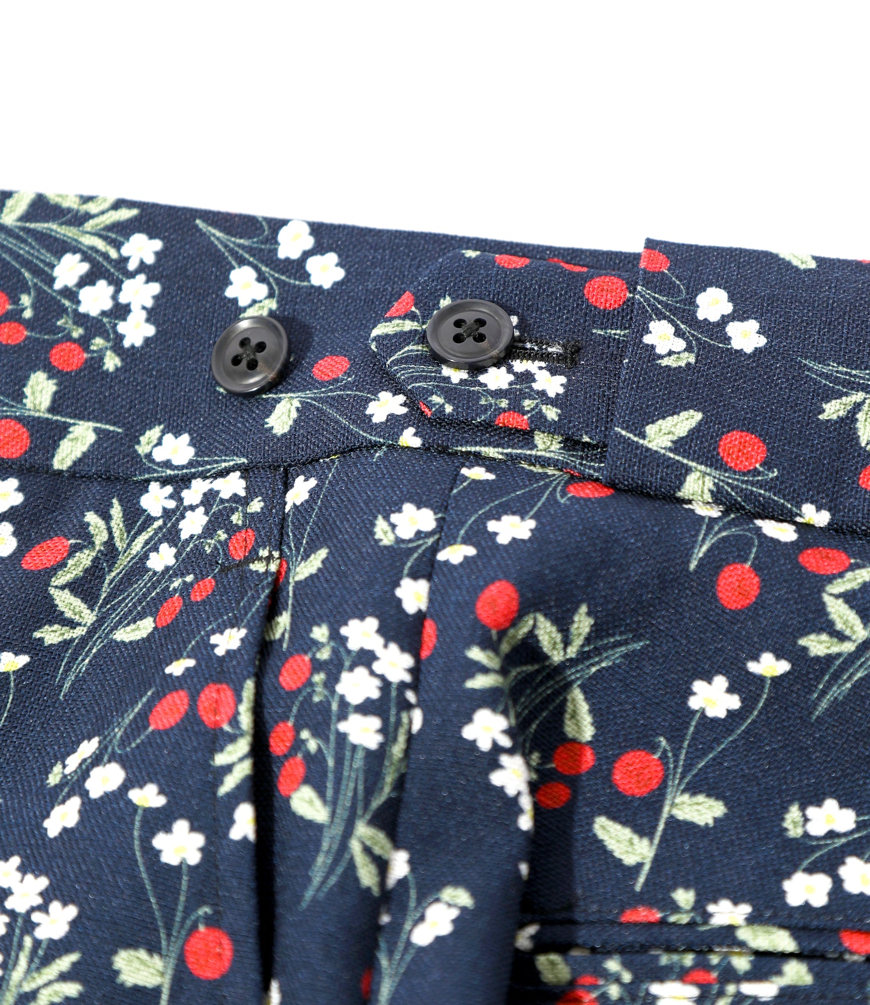 Boot-Cut Side Tab Trouser - Navy - Poly Hopsack / Floral Printed