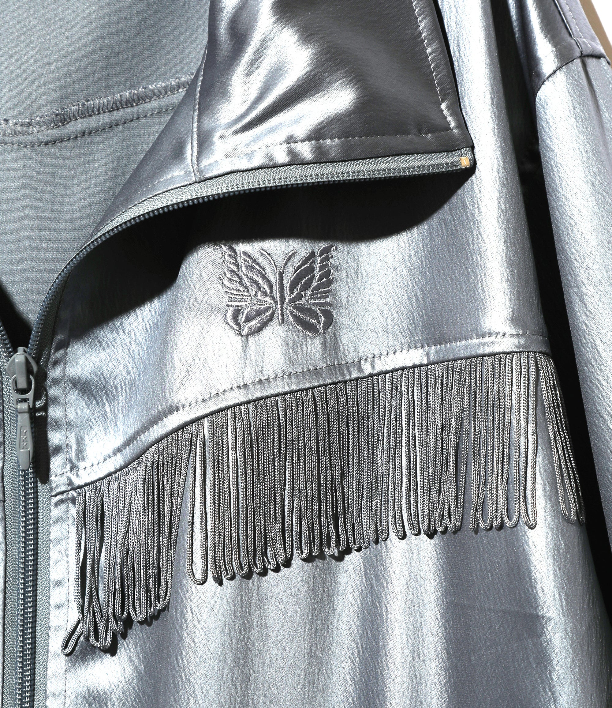 Fringe Track Jacket - Blue Grey - Poly Sateen