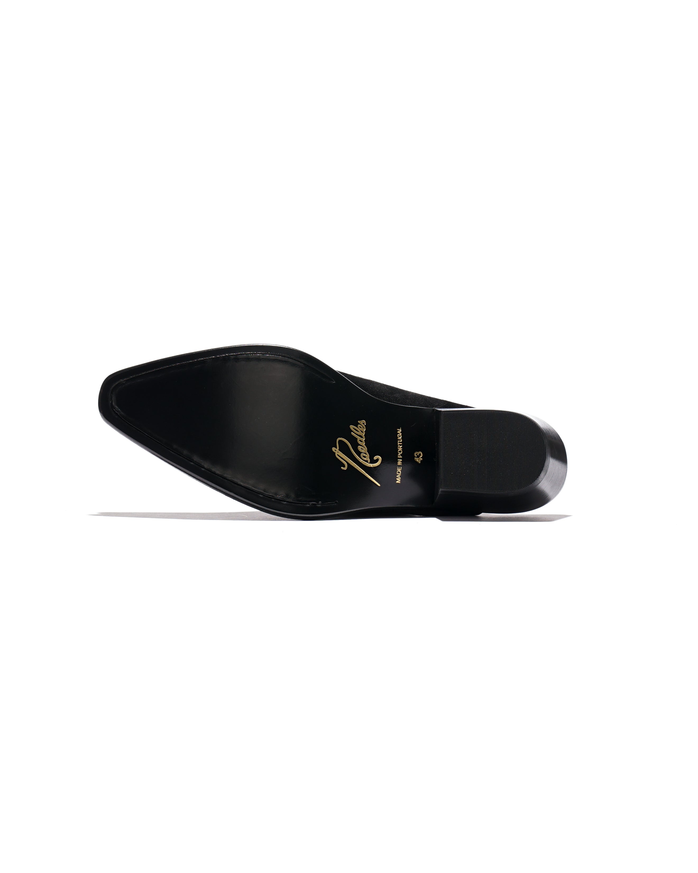 Heeled Papillon Stitched Cowboy Shoe - Black Suede