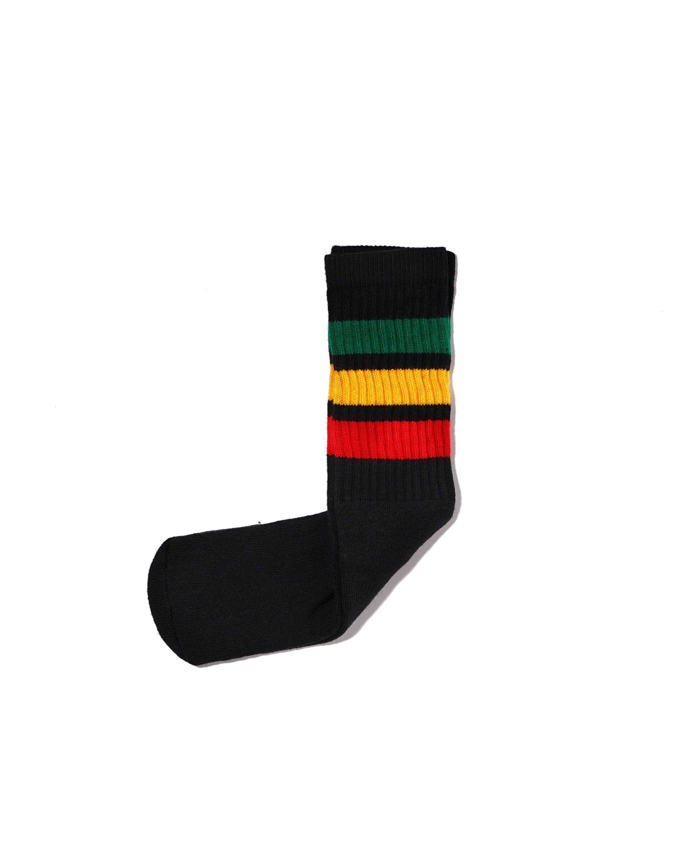 14 Inch Kids Socks - Black w/Green/Gold/Red Stripe