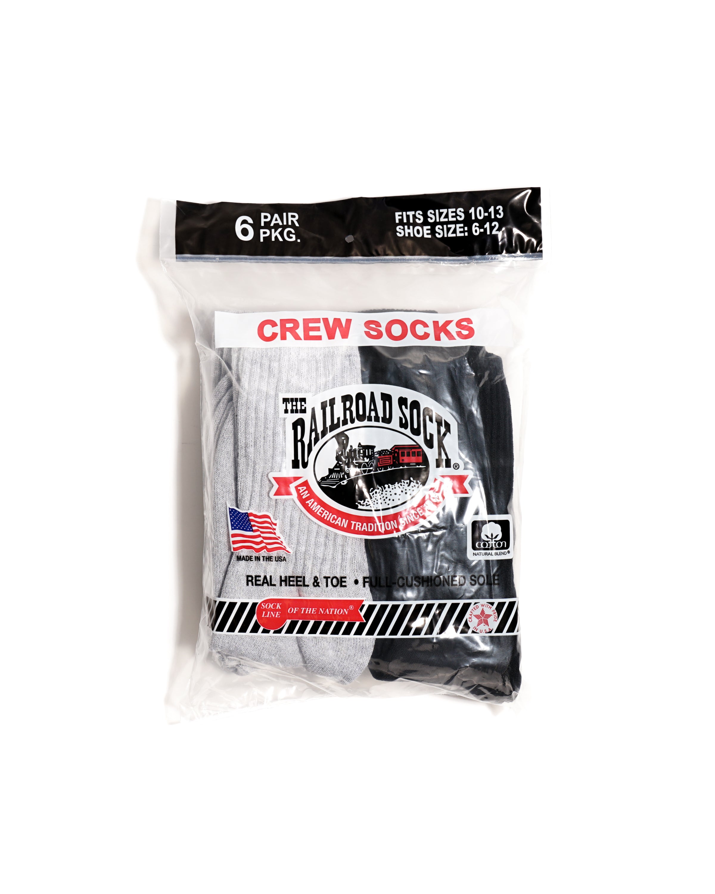 6 Pack Crew Boot Sock - Black/Grey